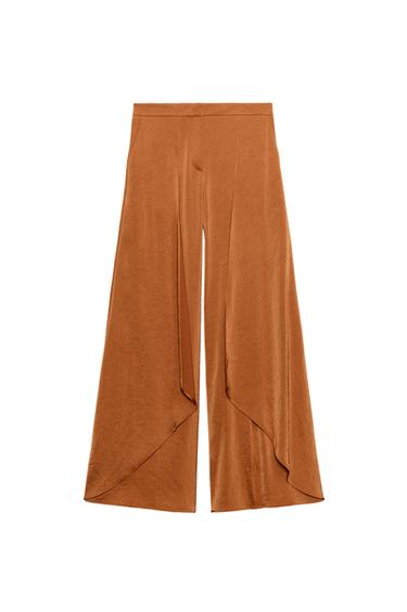 WIDE-LEG RUFFLED FLOWING TROUSERS - Burnt orange by Zara