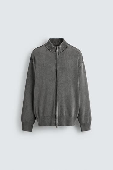 WASHED TEXTURED KNIT CARDIGAN - Grey by Zara