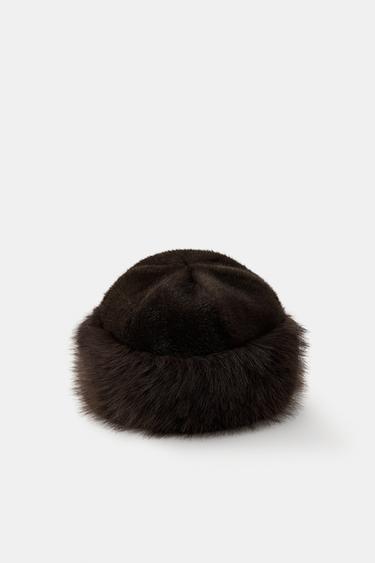 FAUX FUR TURN-UP BEANIE - Brown by Zara