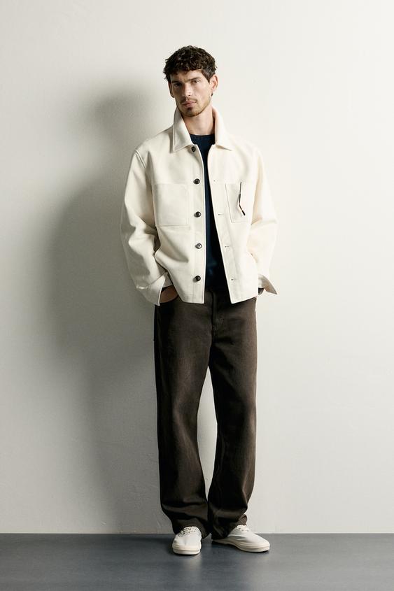 REGULAR FIT FAUX SUEDE OVERSHIRT - Oyster-white by Zara - Image 0
