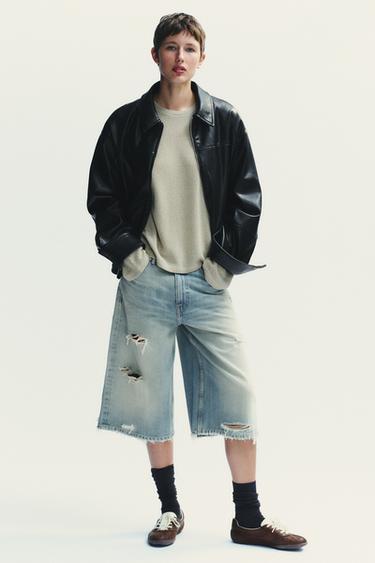LEATHER EFFECT BOMBER JACKET - Black by Zara