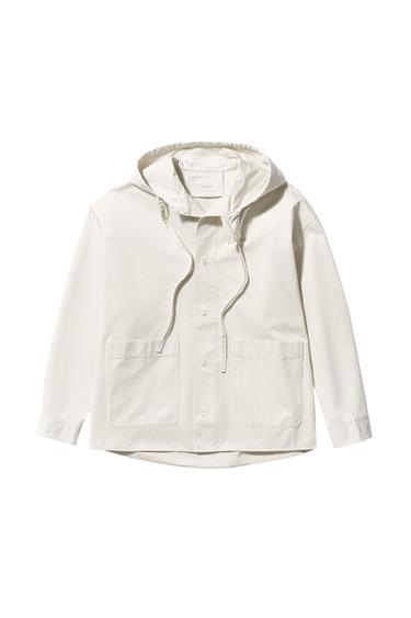 OVERSIZE FIT HOODED OVERSHIRT - White / Grey by Zara
