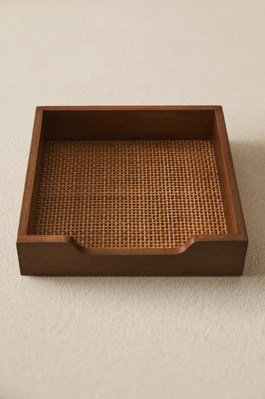 WOOD AND RATTAN NAPKIN HOLDER - Brown by Zara