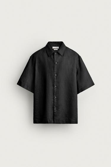 100% LINEN RELAXED FIT SHIRT - Black by Zara