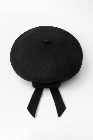 WOOL FLAT CAP WITH BOW - Black by Zara - Image 0