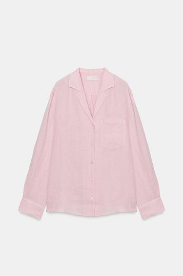 ZW COLLECTION LINEN SHIRT WITH POCKET - Light mauve by Zara