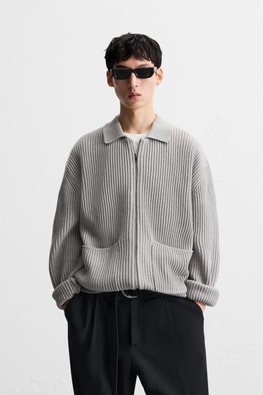 PEARL KNIT ZIP-UP CARDIGAN - Grey by Zara
