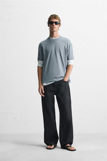REGULAR FIT KNIT T-SHIRT - Grey / Blue by Zara