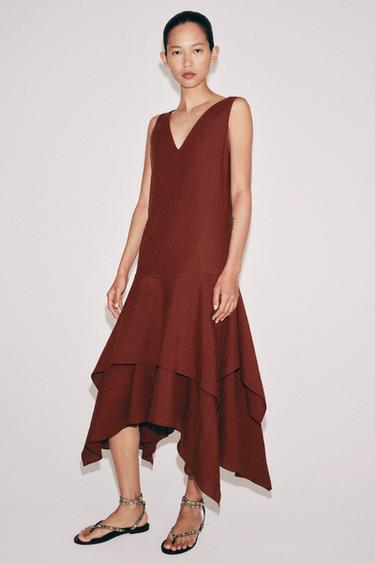 ZW COLLECTION ASYMMETRIC STRIPED DRESS - dark russet by Zara