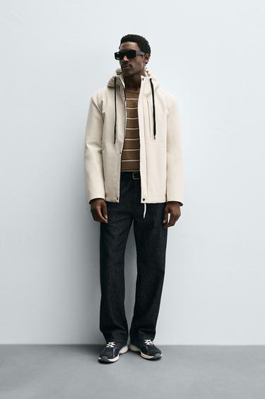 TECHNICAL HOODED JACKET - Oyster-white by Zara