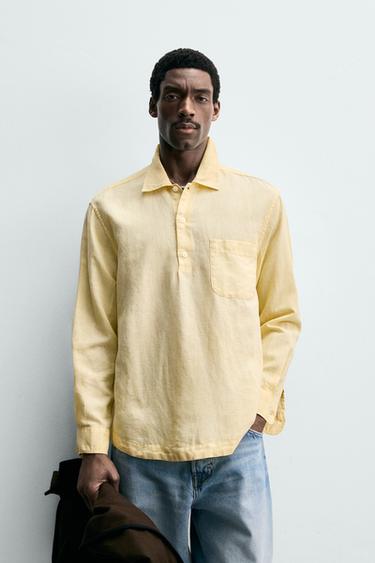 LINEN/COTTON POLO SHIRT - Yellow by Zara