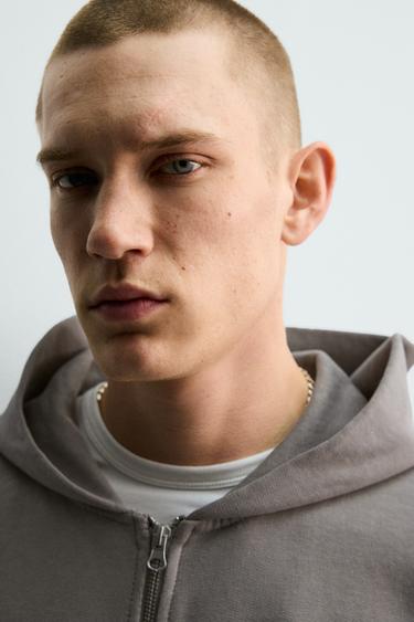 WASHED ZIP-UP HOODIE - Light grey by Zara