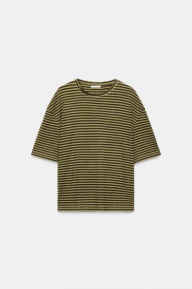 RUSTIC STRIPED T-SHIRT - Brown / Green by Zara