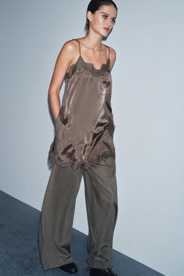 ZW COLLECTION LACE CAMISOLE TOP - Brown by Zara