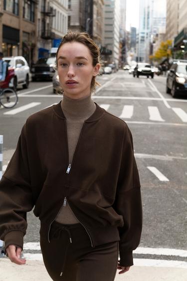 INTERLOCK BOMBER JACKET - Brown by Zara