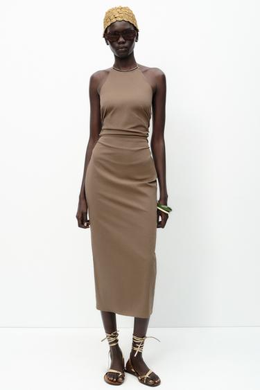 HALTER MIDI DRESS WITH DETAIL - Brown by Zara