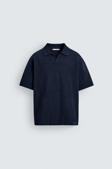 TEXTURED KNIT POLO SHIRT - Navy blue by Zara
