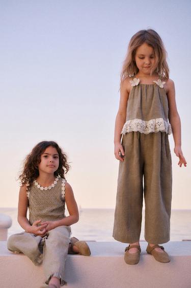 FLORAL LACE LINEN JUMPSUIT - Mink by Zara