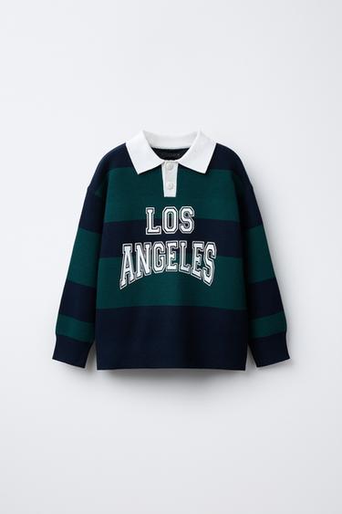 STRIPED VARSITY KNIT POLO JUMPER - Green stripe by Zara