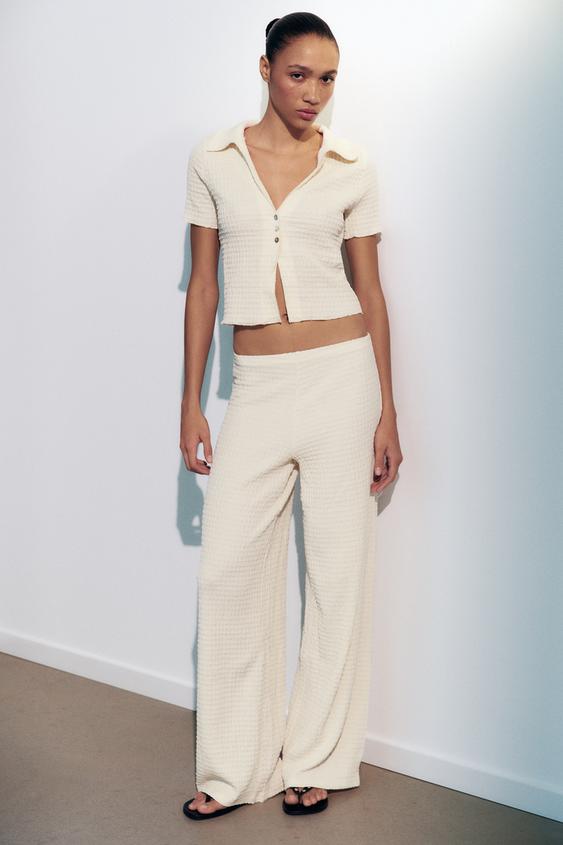 TEXTURED STRAIGHT-LEG TROUSERS - Ecru by Zara - Image 0