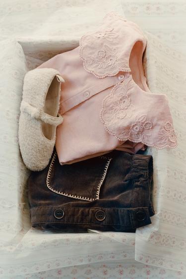 CORDUROY SHIRT WITH EMBROIDERED PETER PAN COLLAR - Mid-pink by Zara