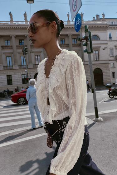 ROMANTIC DOTTED MESH SHIRT - Ecru by Zara