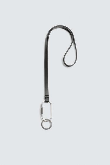 LEATHER PENDANT KEYRING - Black by Zara