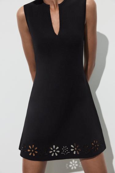CUTWORK EMBROIDERY KNIT DRESS - Black by Zara