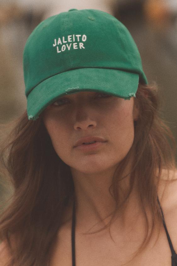 EMBROIDERED TEXT TWILL CAP - Green by Zara - Image 0