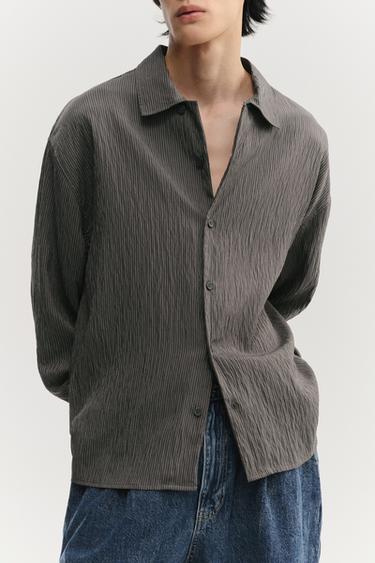 STRIPED FLOWING CREASED-EFFECT SHIRT - Grey by Zara