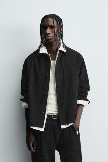TEXTURED JACQUARD DENIM SHIRT - Black by Zara