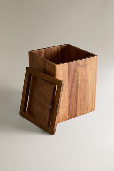 SQUARE WOODEN BATHROOM BIN - Light beige by Zara