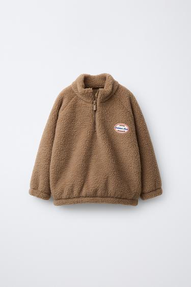 FAUX SHEARLING SWEATSHIRT WITH LABEL - Caramel by Zara