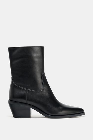 LEATHER COWBOY ANKLE BOOTS - Black by Zara