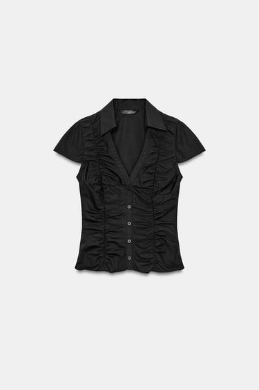POPLIN TOP WITH GATHERING - Black by Zara