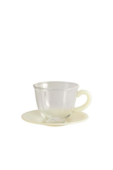 COLOURED BOROSILICATE GLASS COFFEE CUP AND SAUCER - Yellow by Zara