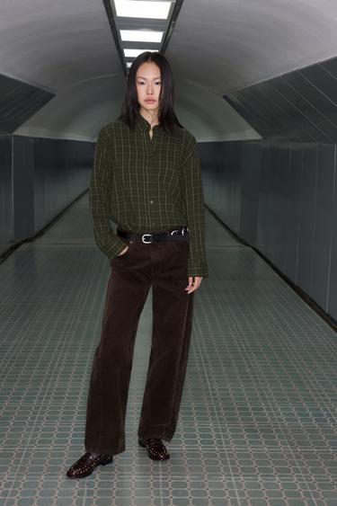 ZW COLLECTION HIGH-WAIST FLOCKED BALLOON JEANS - Brown by Zara