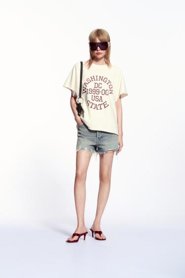 WASHED-EFFECT TEXT PLUSH SWEATSHIRT - Ecru by Zara