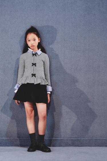 RIBBED SOFT TOUCH T-SHIRT WITH BOWS - Grey marl by Zara