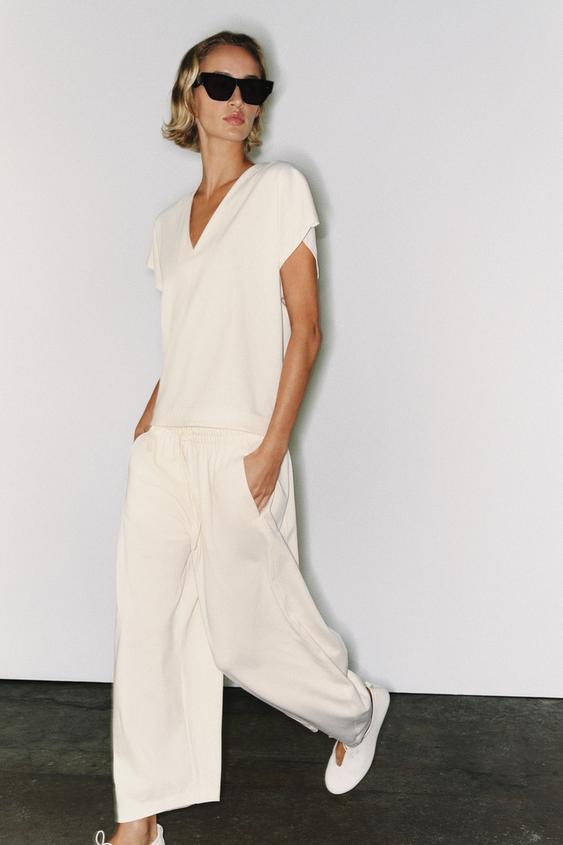 V-NECK T-SHIRT - Ecru by Zara - Image 0