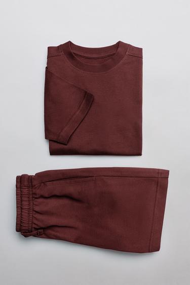 BASIC PLUSH T-SHIRT AND BERMUDA SHORTS SET - Maroon by Zara