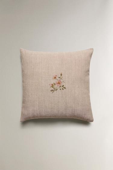 FLORAL LINEN CUSHION COVER - Light beige by Zara