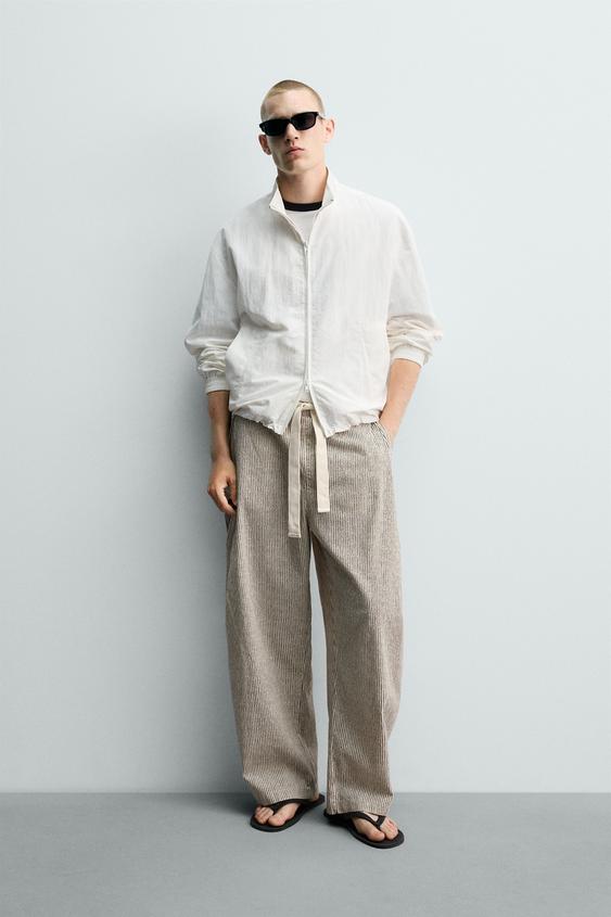 STRIPED WIDE-LEG TROUSERS WITH BELT - striped by Zara - Image 0