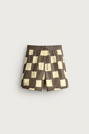 LONG CONTRAST CHECKED SWIMMING TRUNKS - Multicoloured by Zara