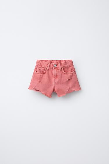 RIPPED DENIM BERMUDA SHORTS - Red by Zara - Image 0