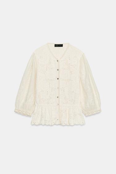 ROMANTIC COMBINED KNIT CARDIGAN - Ecru by Zara