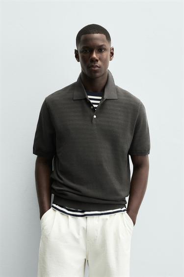 TEXTURED KNIT POLO SHIRT - Brown / Taupe by Zara