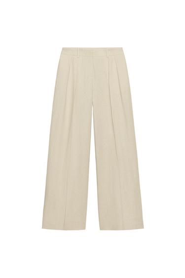 LINEN BLEND WIDE-LEG TROUSERS - Light beige by Zara