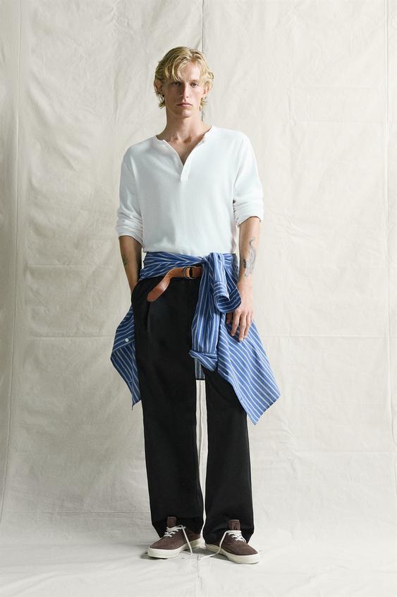 RELAXED FIT PLEATED CHINO TROUSERS - Black by Zara - Image 0