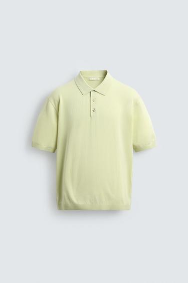 LIGHTWEIGHT COTTON KNIT POLO SHIRT - Light turquoise by Zara